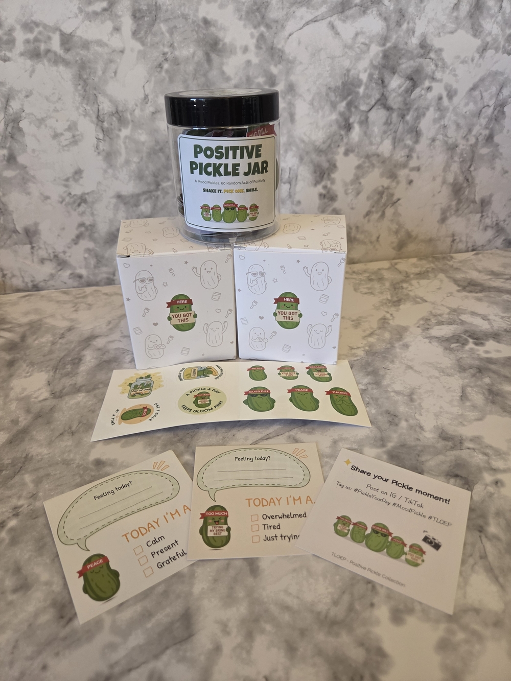 Positive Pickle Cards Jar, 60 Daily Positive Affirmation Cards